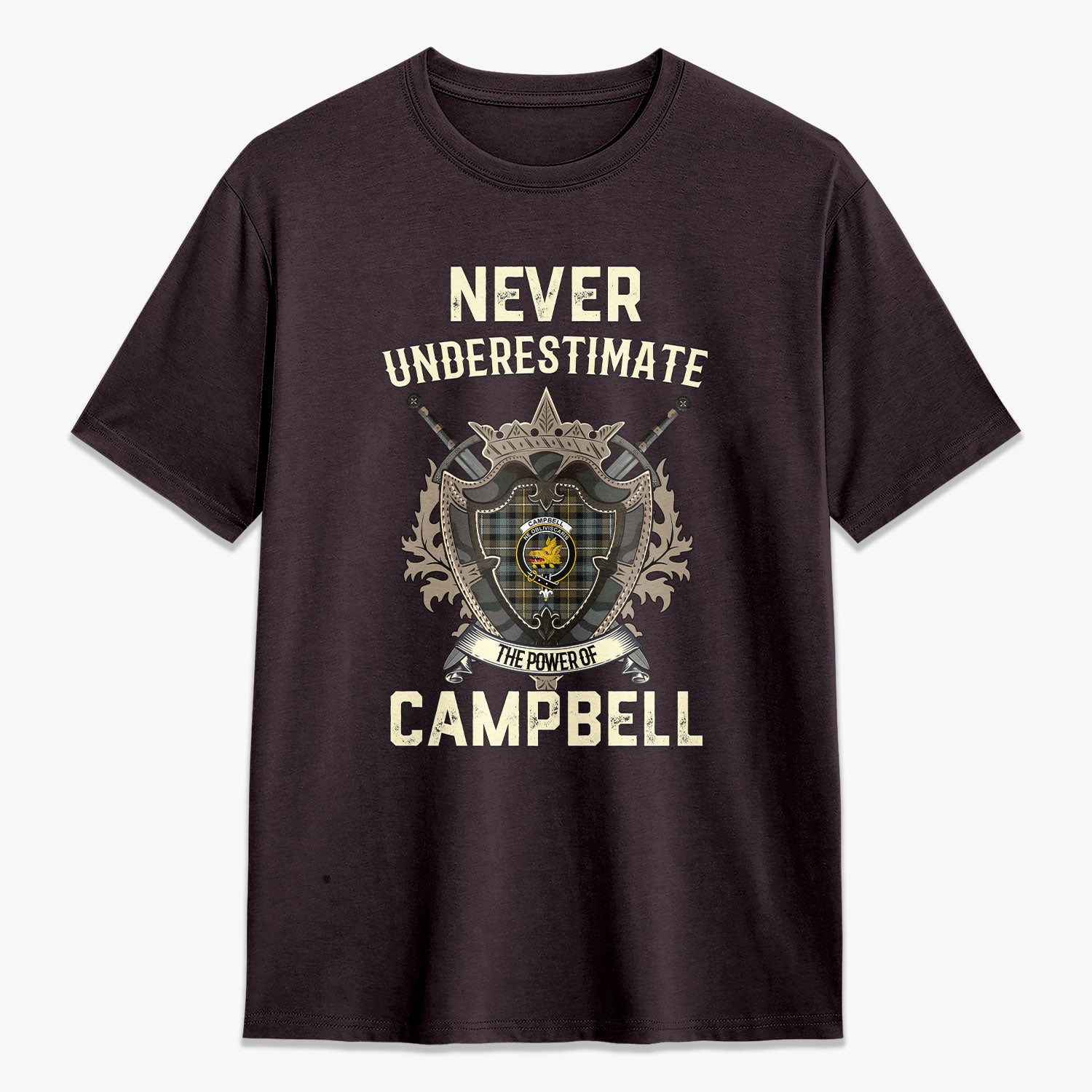 Campbell Argyll Weathered Tartan Crest 2D T-shirt - Never Underestimate Style