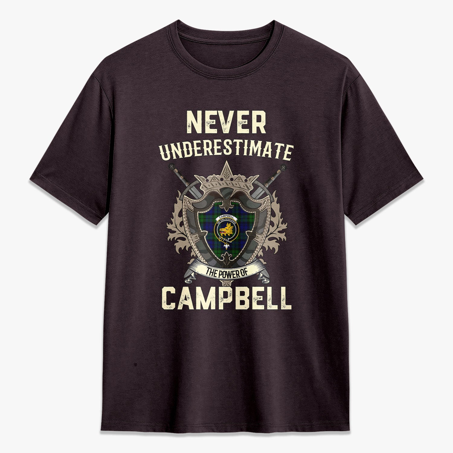 Campbell Modern Tartan Crest 2D T-shirt - Never Underestimate Style