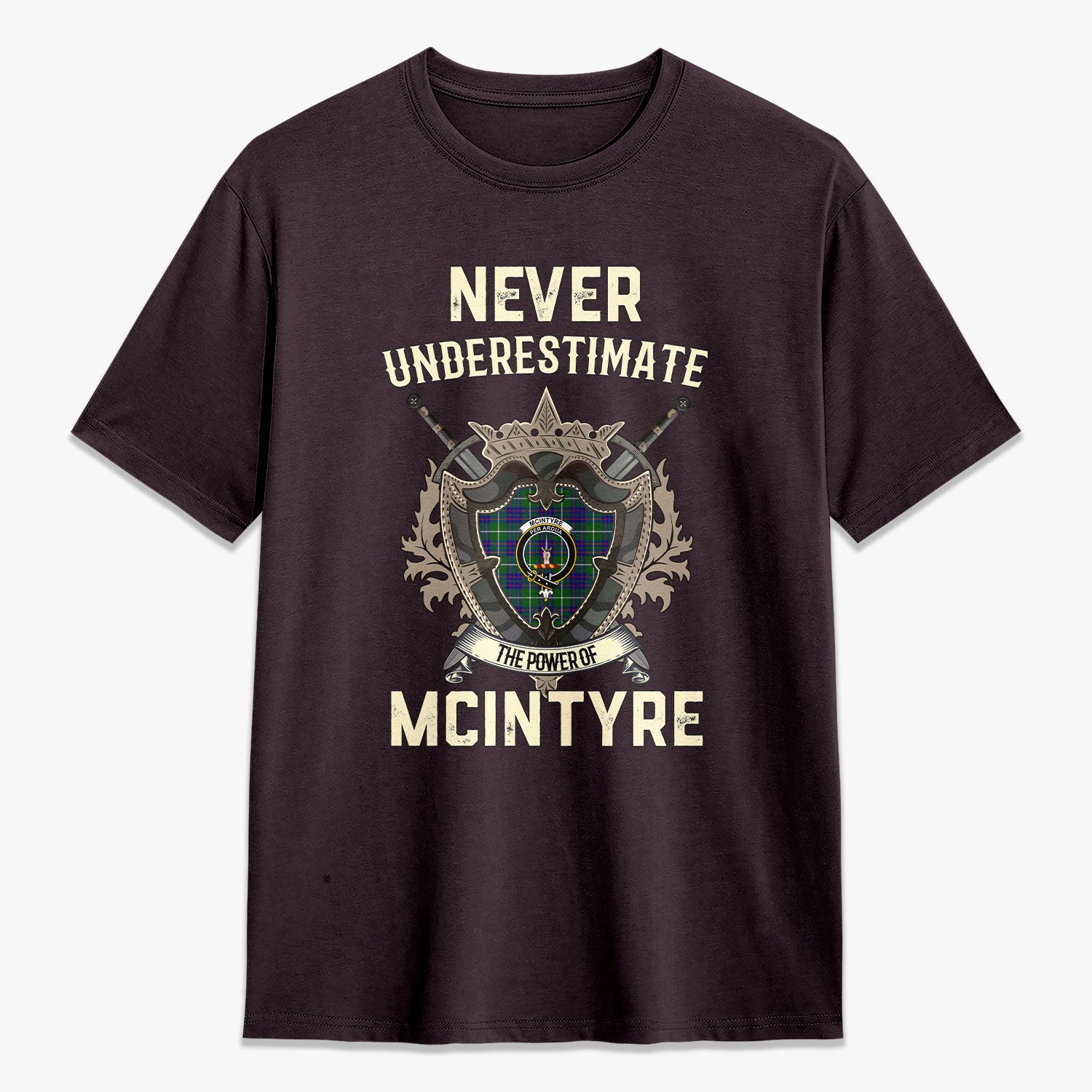 McIntyre Hunting Modern Tartan Crest 2D T-shirt - Never Underestimate Style