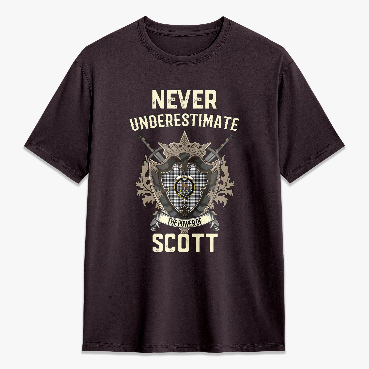 Scott Black & White Modern Tartan Crest 2D T-shirt - Never Underestimate Style