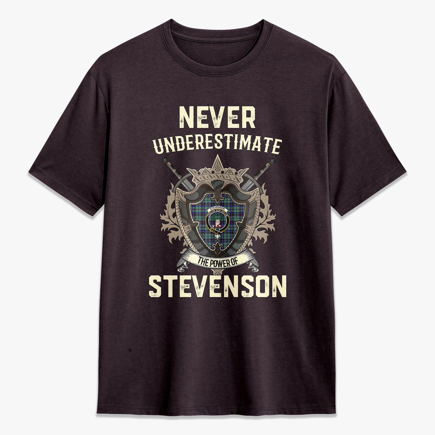Stevenson Tartan Crest 2D T-shirt - Never Underestimate Style