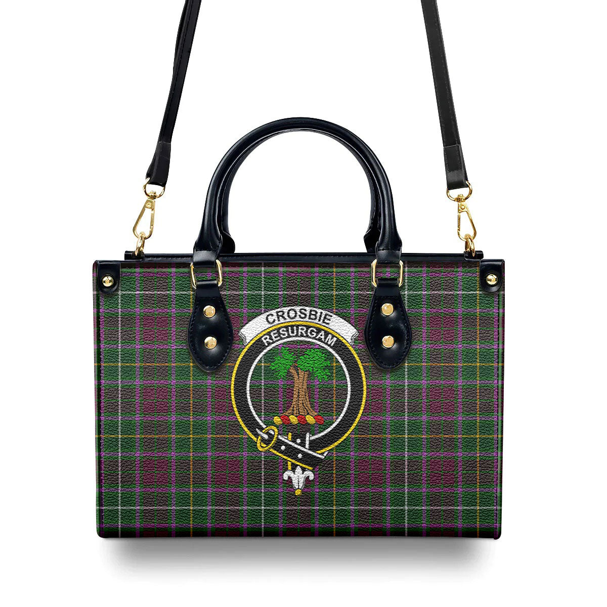 Crosbie Tartan Crest Leather Handbag