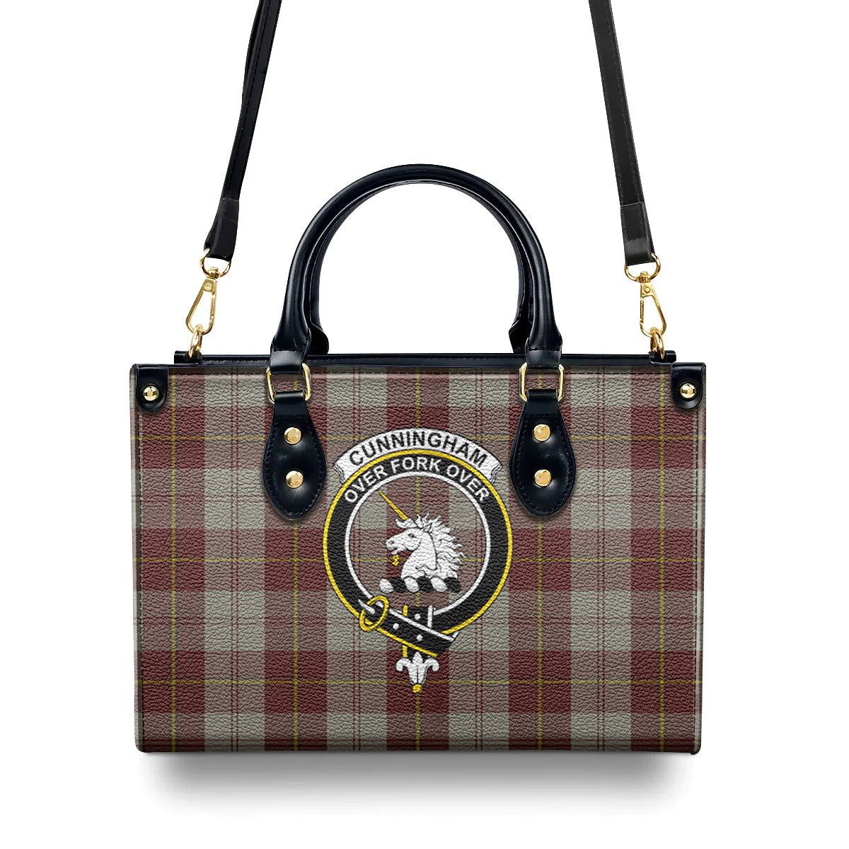 Cunningham Burgundy Dancers Tartan Crest Leather Handbag