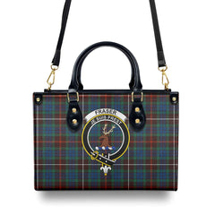 Fraser (of Lovat) Hunting Ancient Tartan Crest Leather Handbag