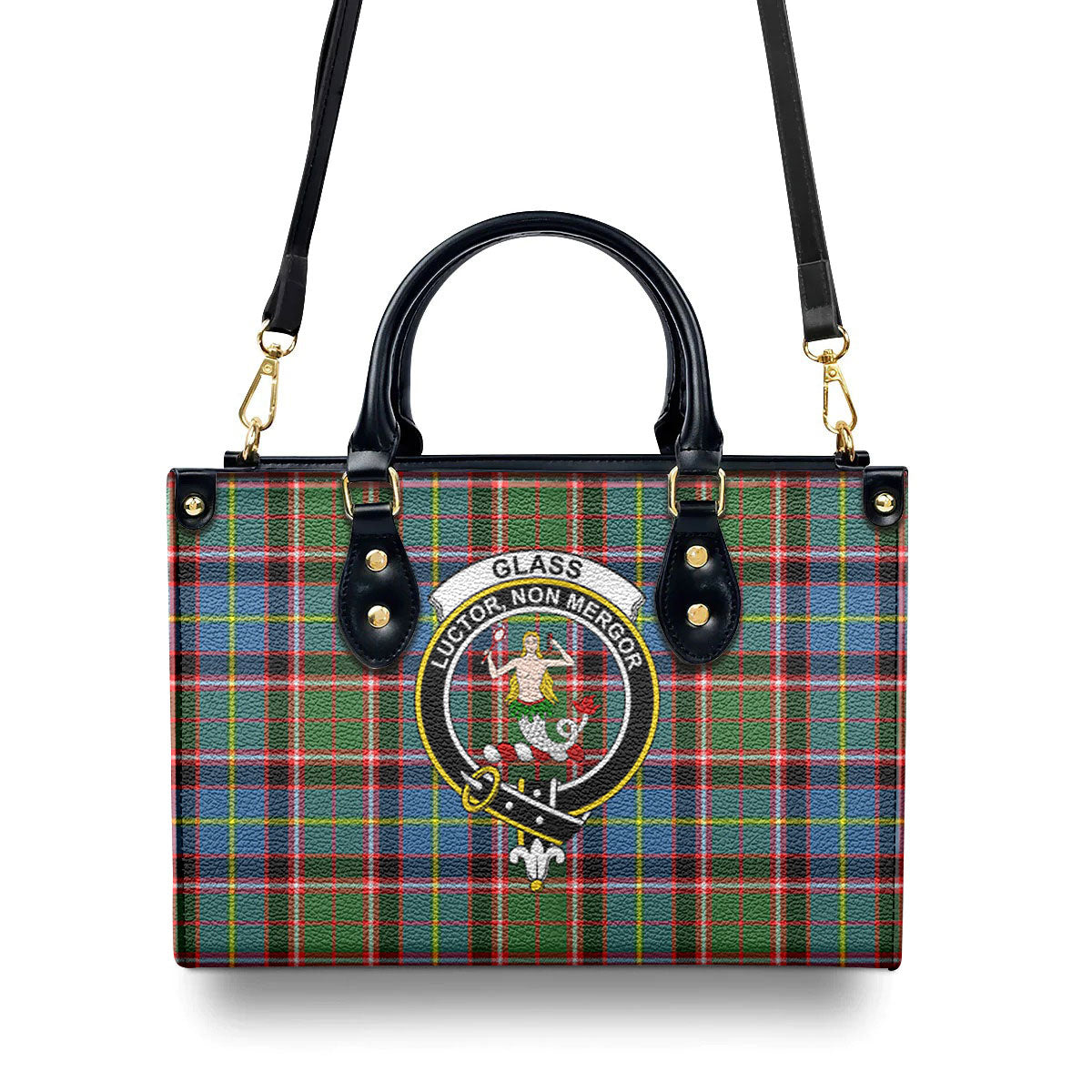 Glass Tartan Crest Leather Handbag