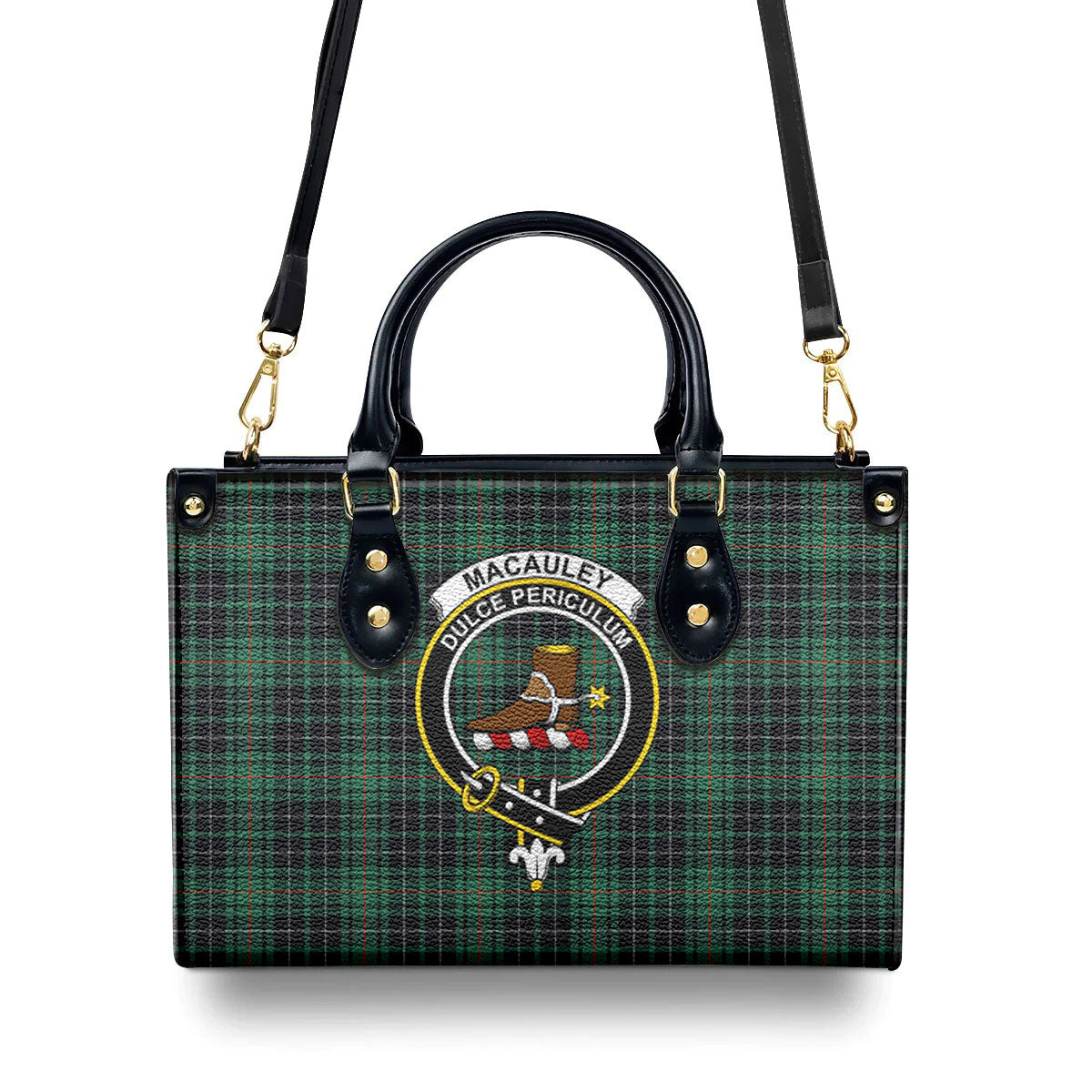 MacAuley Hunting Ancient Tartan Crest Leather Handbag