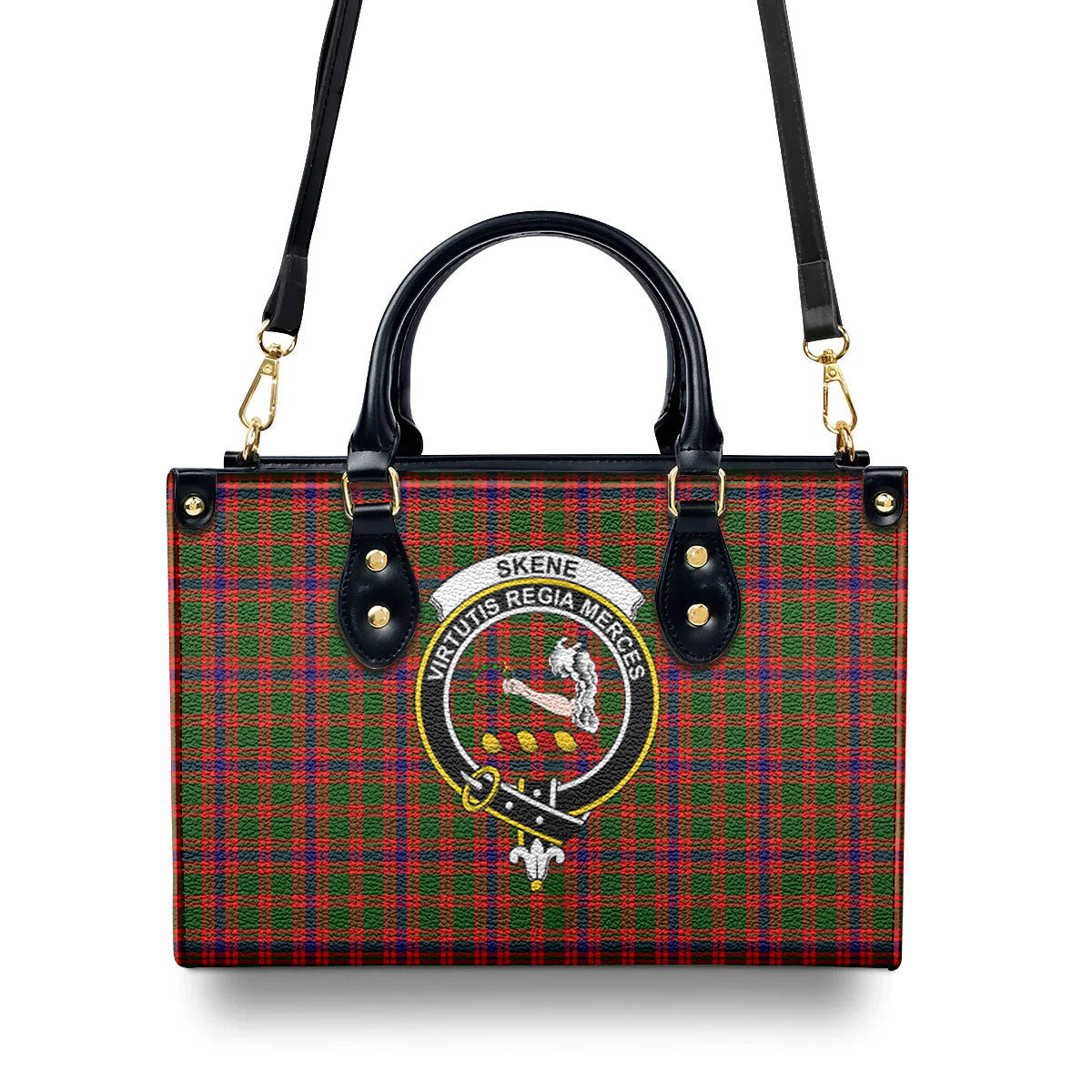 Skene Modern Tartan Crest Leather Handbag