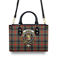 Stewart Black Tartan Crest Leather Handbag