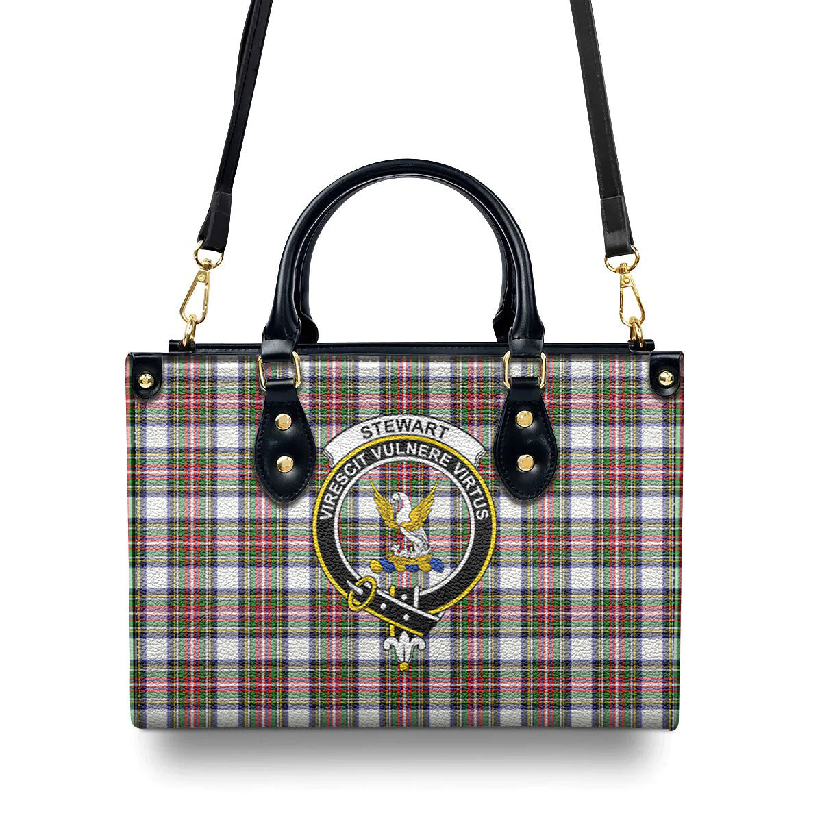 Stewart Dress Modern Tartan Crest Leather Handbag