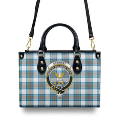 Stewart Muted Blue Tartan Crest Leather Handbag