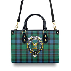 Stewart Old Ancient Tartan Crest Leather Handbag