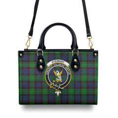 Stewart Old Modern Tartan Crest Leather Handbag