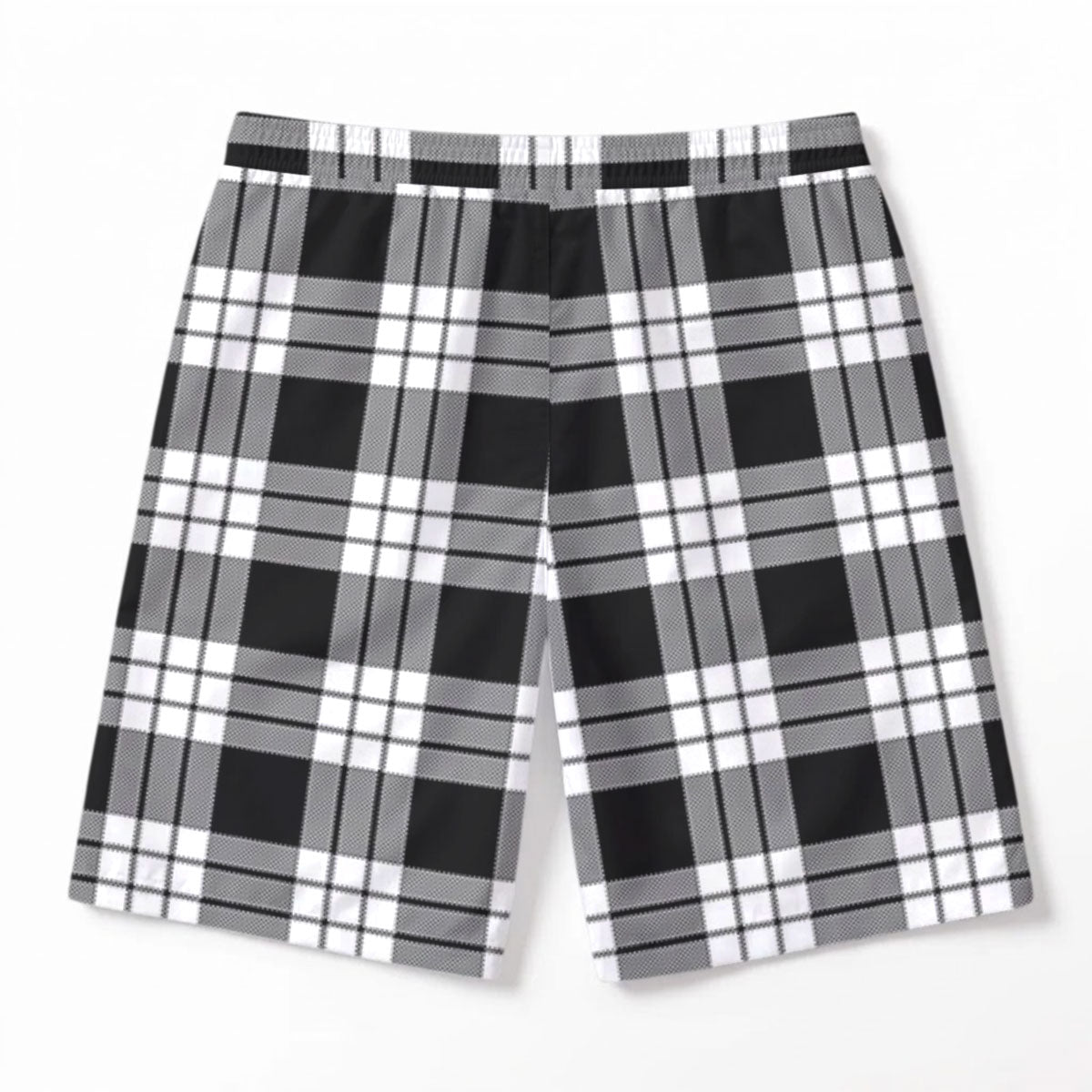 MacFarlane Black - White Tartan Crest Men's Beach Shorts