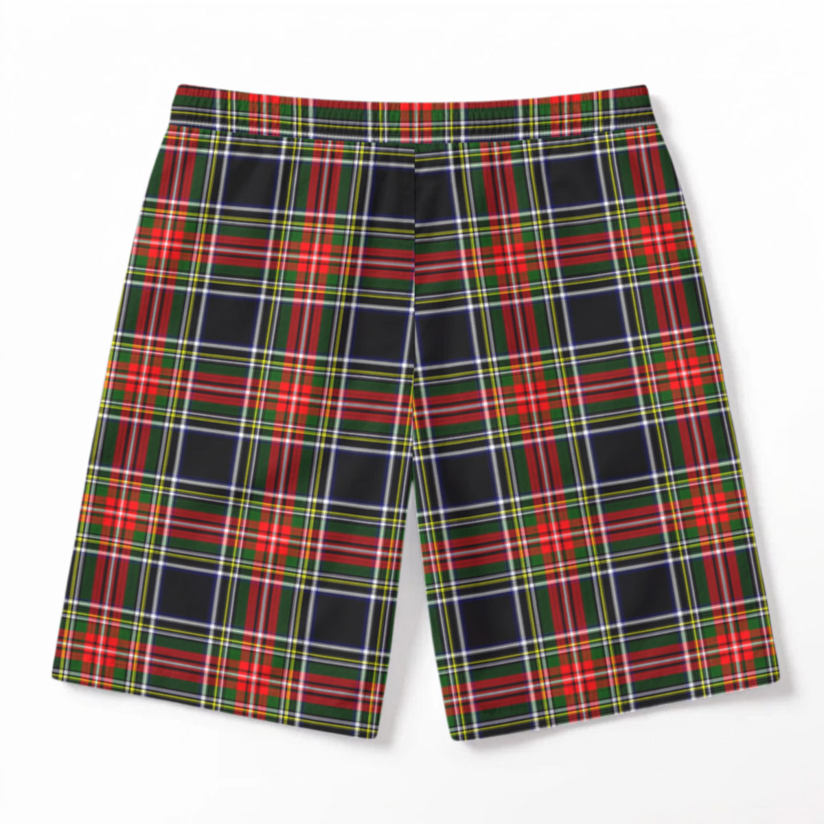 Stewart Black Tartan Crest Men's Beach Shorts