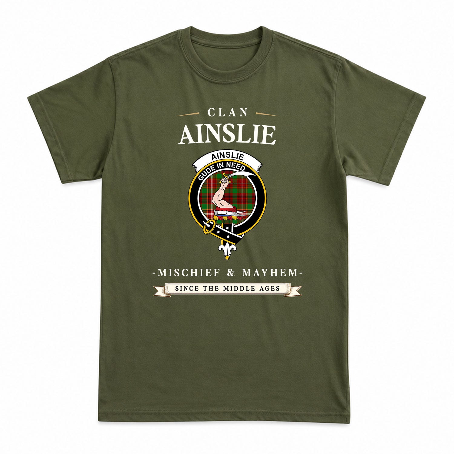 Ainslie Tartan Crest Mischief and Mayhem T-shirt