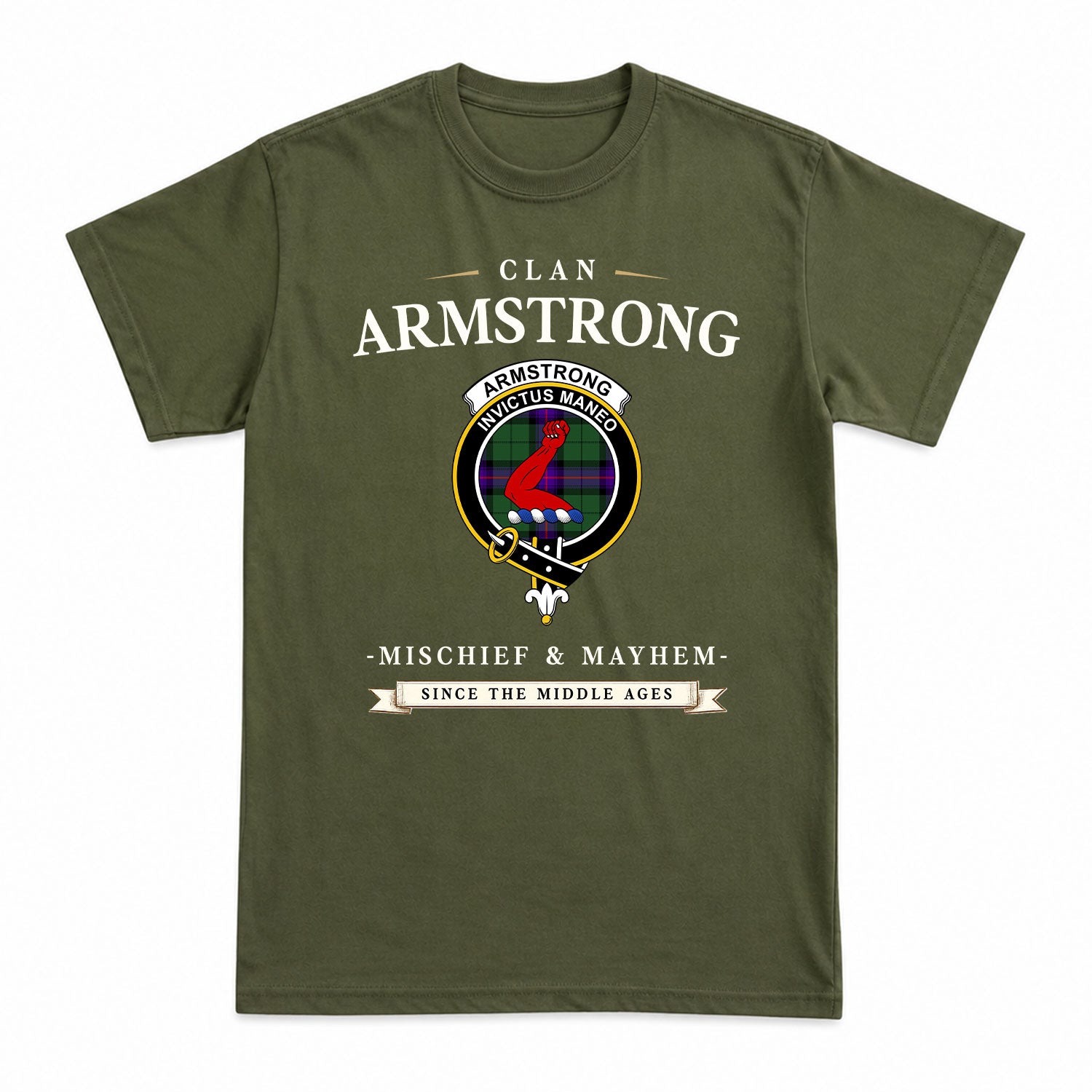 Armstrong Modern Tartan Crest Mischief and Mayhem T-shirt