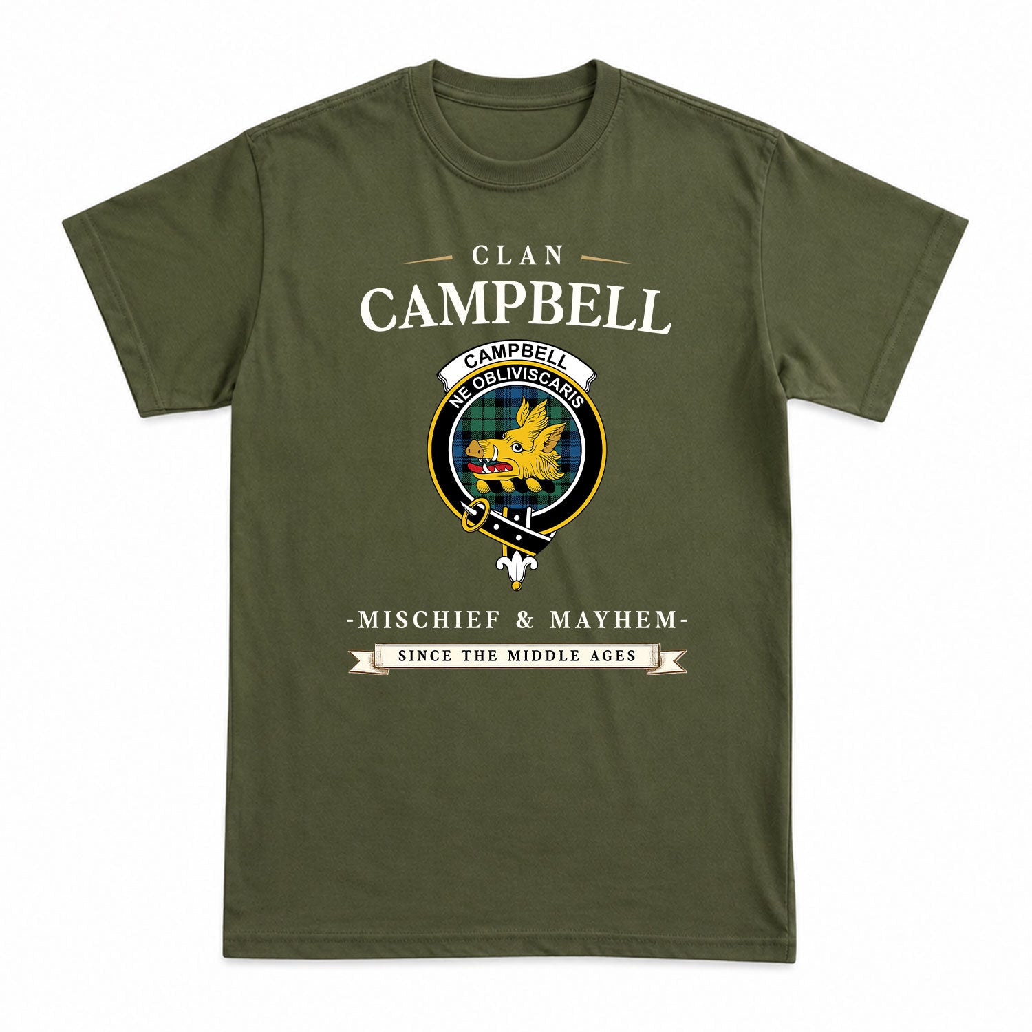 Campbell Ancient 02 Tartan Crest Mischief and Mayhem T-shirt