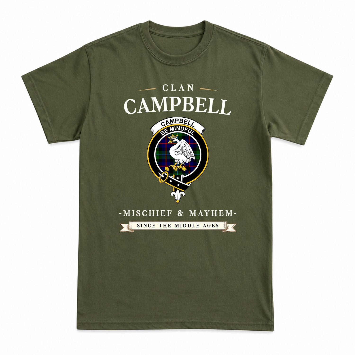 Campbell of Cawdor Modern Tartan Crest Mischief and Mayhem T-shirt