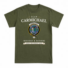 Carmichael Ancient Tartan Crest Mischief and Mayhem T-shirt