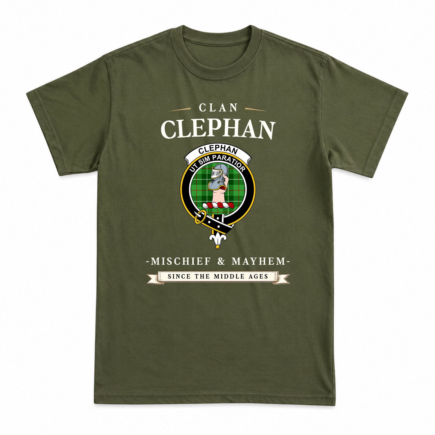 Clephan (or Clephane) Tartan Crest Mischief and Mayhem T-shirt