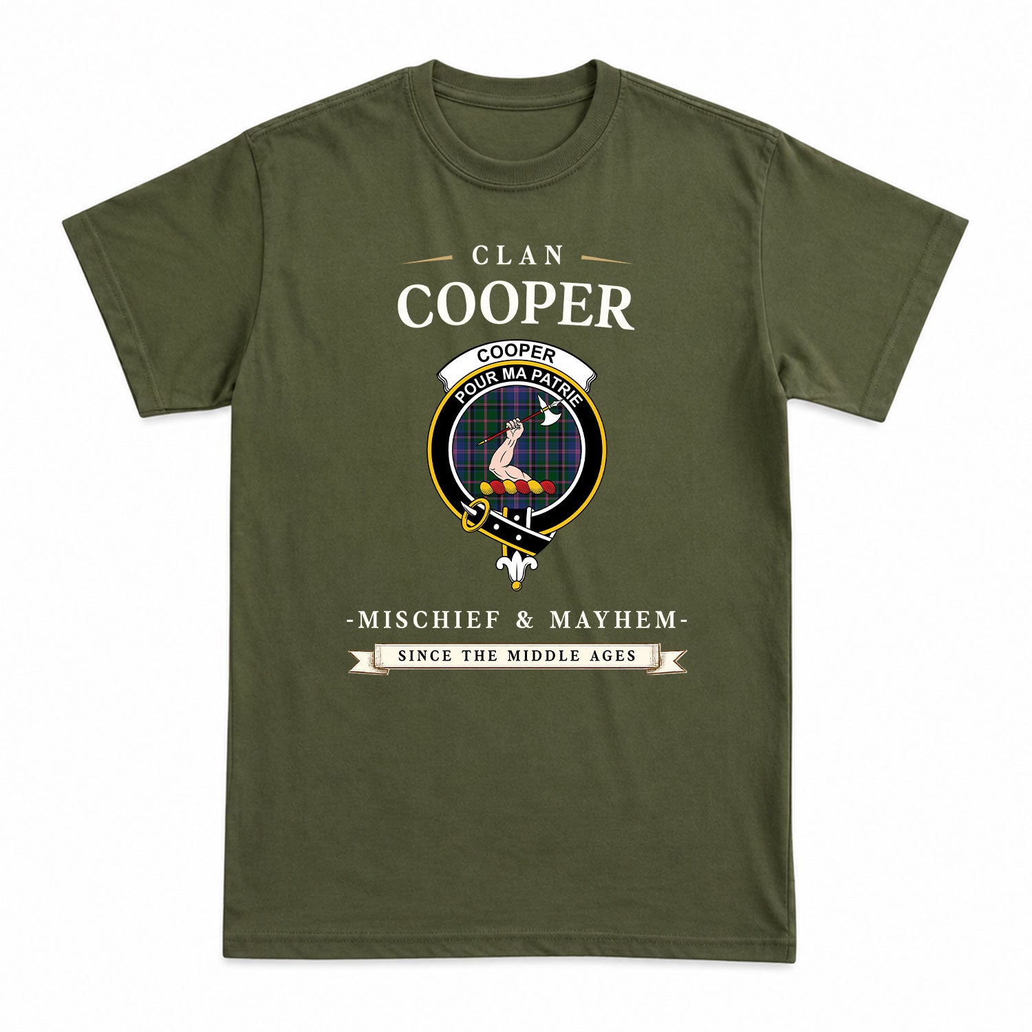 Cooper Tartan Crest Mischief and Mayhem T-shirt