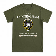 Cunningham Hunting Modern Tartan Crest Mischief and Mayhem T-shirt