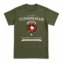 Cunningham Modern Tartan Crest Mischief and Mayhem T-shirt