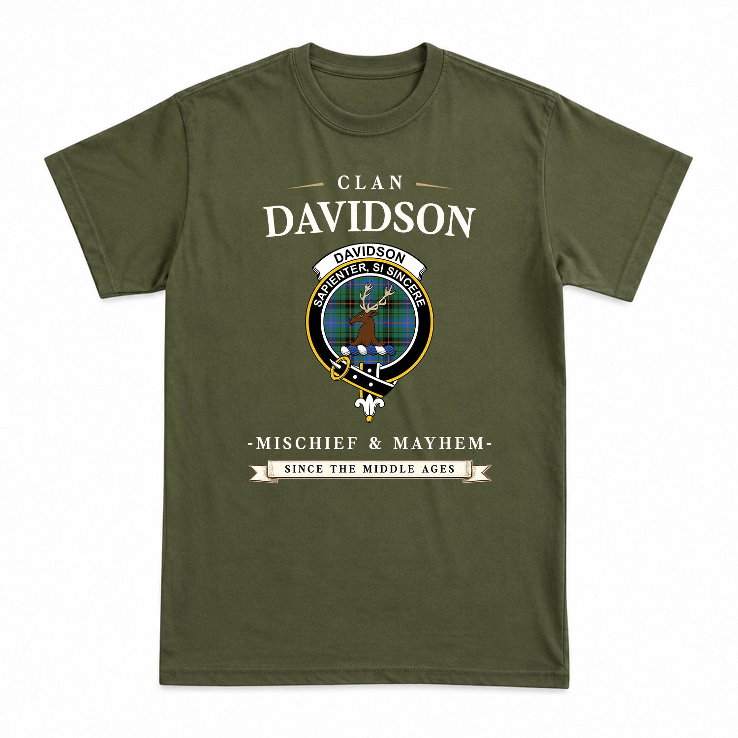 Davidson Ancient Tartan Crest Mischief and Mayhem T-shirt