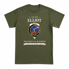 Elliot Modern Tartan Crest Mischief and Mayhem T-shirt
