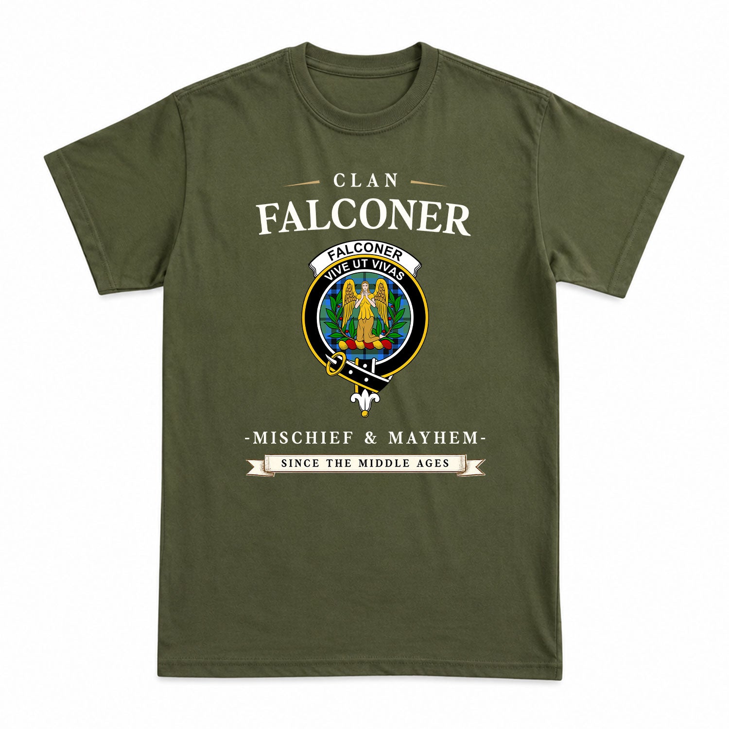 Falconer Tartan Crest Mischief and Mayhem T-shirt