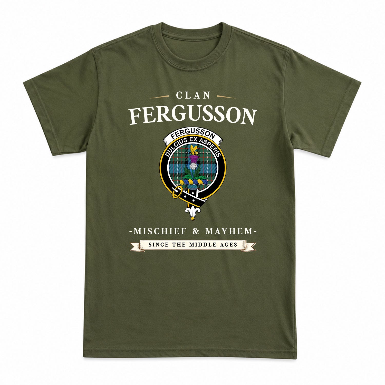 Fergusson Ancient Tartan Crest Mischief and Mayhem T-shirt