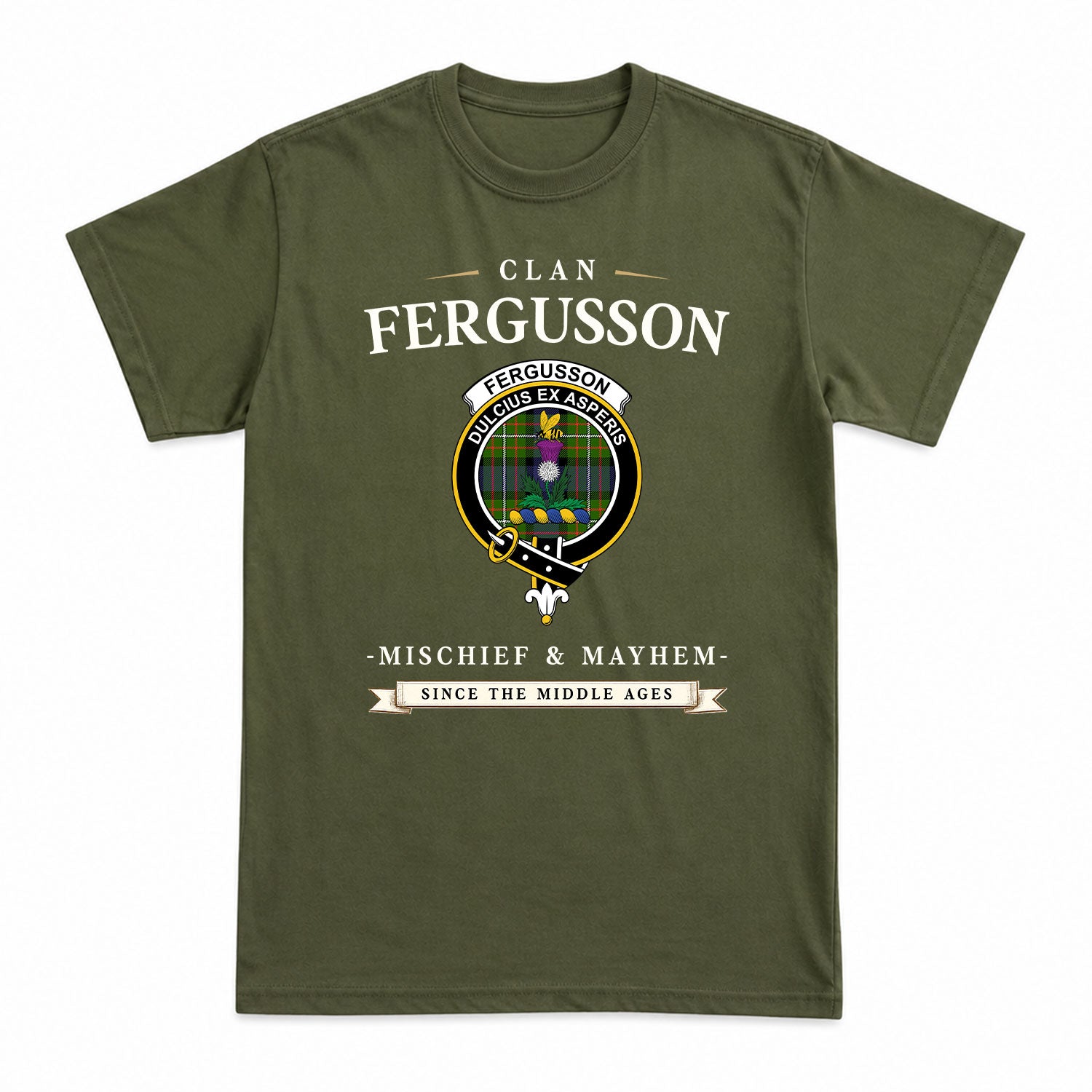 Fergusson Modern Tartan Crest Mischief and Mayhem T-shirt