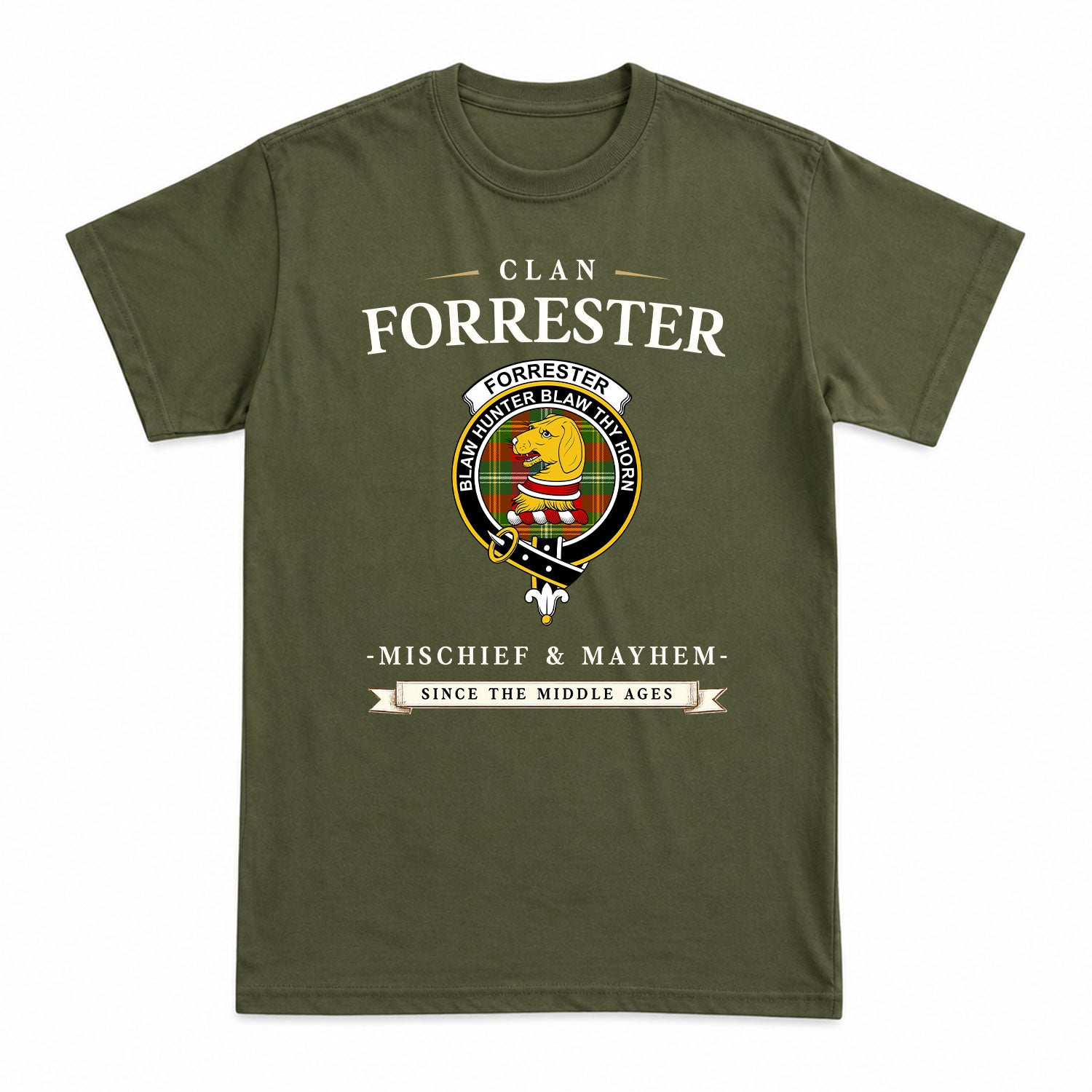 Forrester Tartan Crest Mischief and Mayhem T-shirt