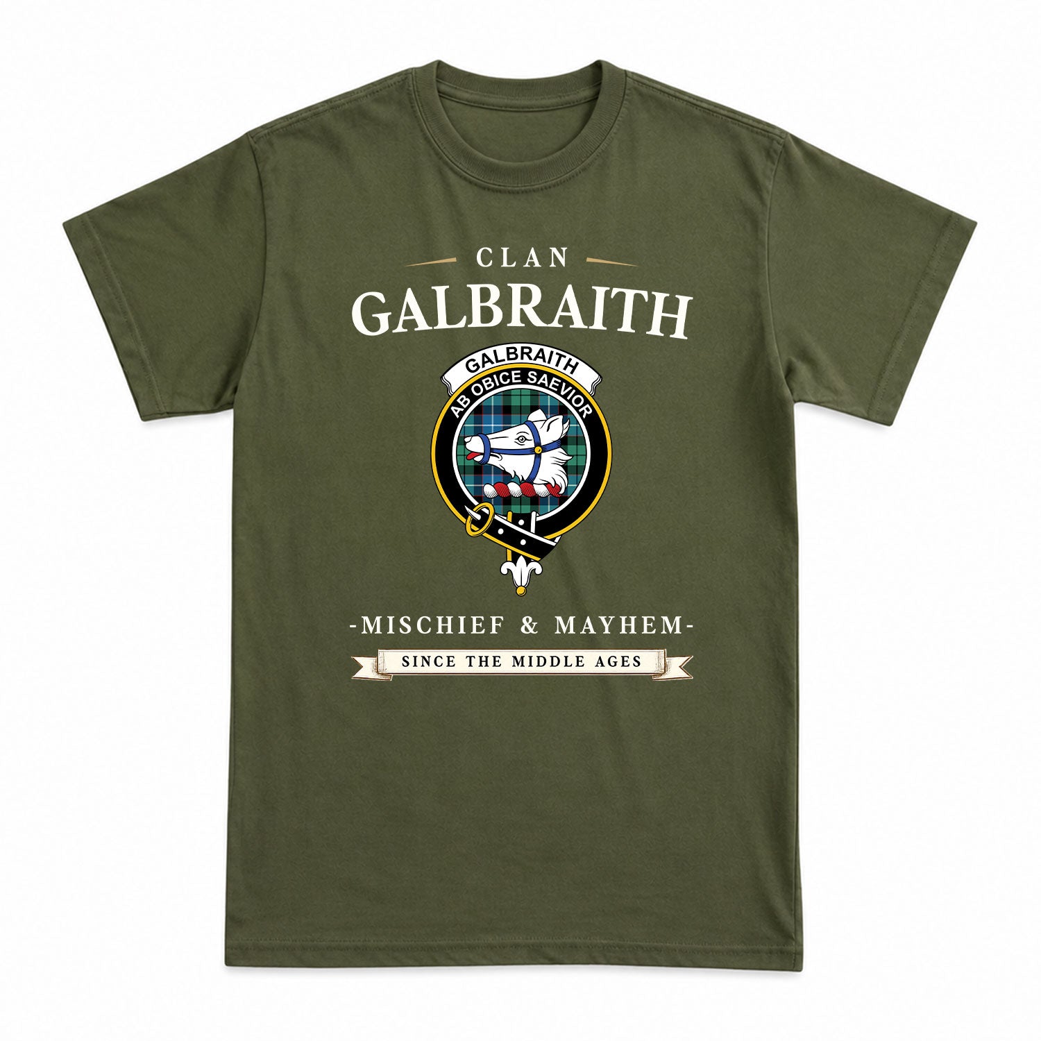 Galbraith Ancient Tartan Crest Mischief and Mayhem T-shirt
