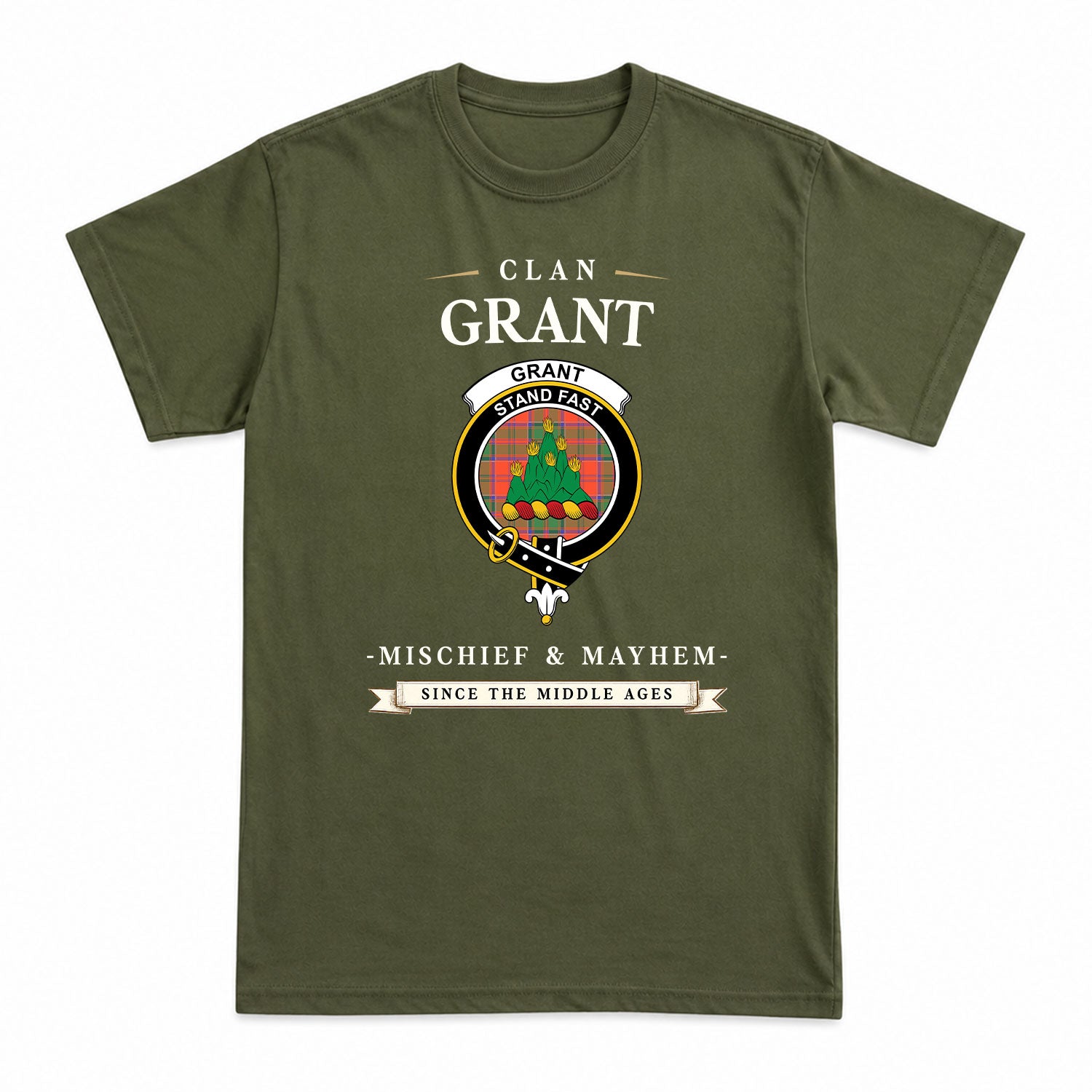 Grant Ancient Tartan Crest Mischief and Mayhem T-shirt