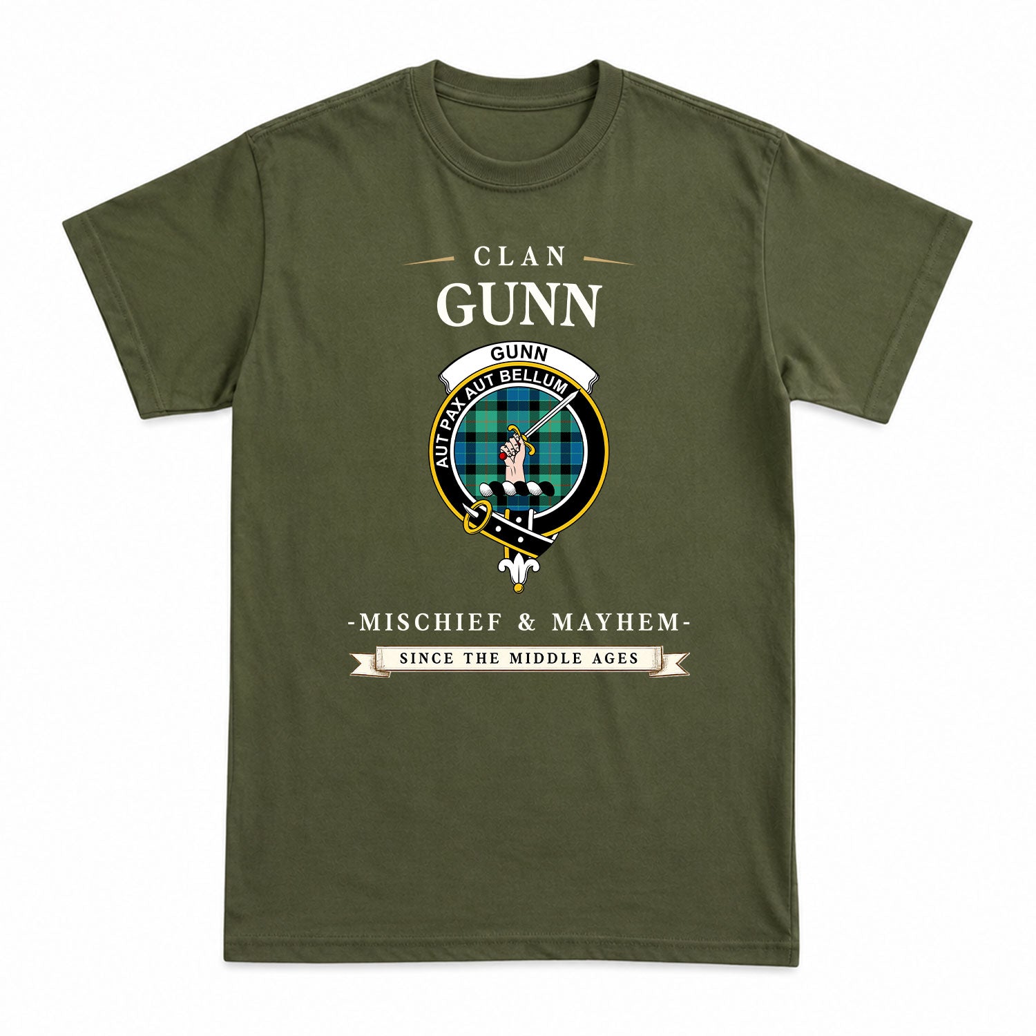 Gunn Ancient Tartan Crest Mischief and Mayhem T-shirt