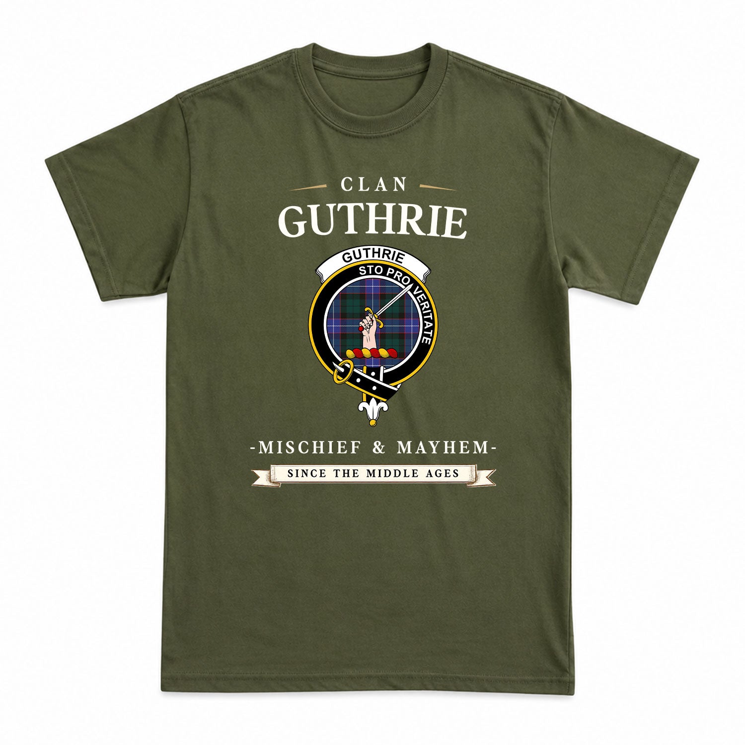 Guthrie Modern Tartan Crest Mischief and Mayhem T-shirt
