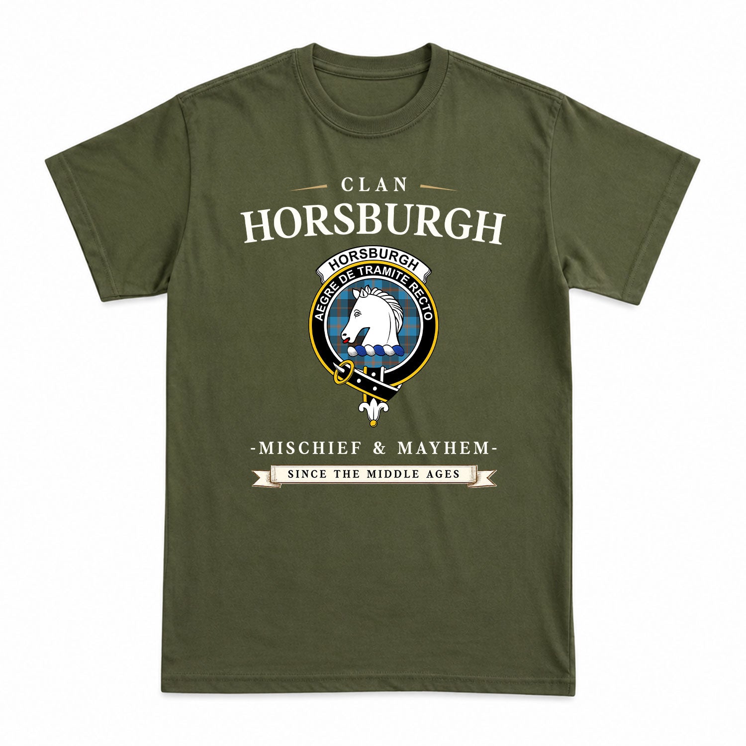 Horsburgh Tartan Crest Mischief and Mayhem T-shirt