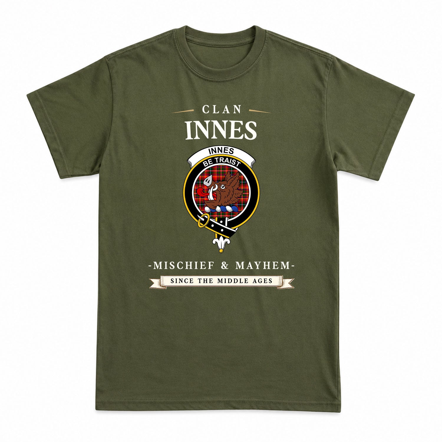 Innes Modern Tartan Crest Mischief and Mayhem T-shirt