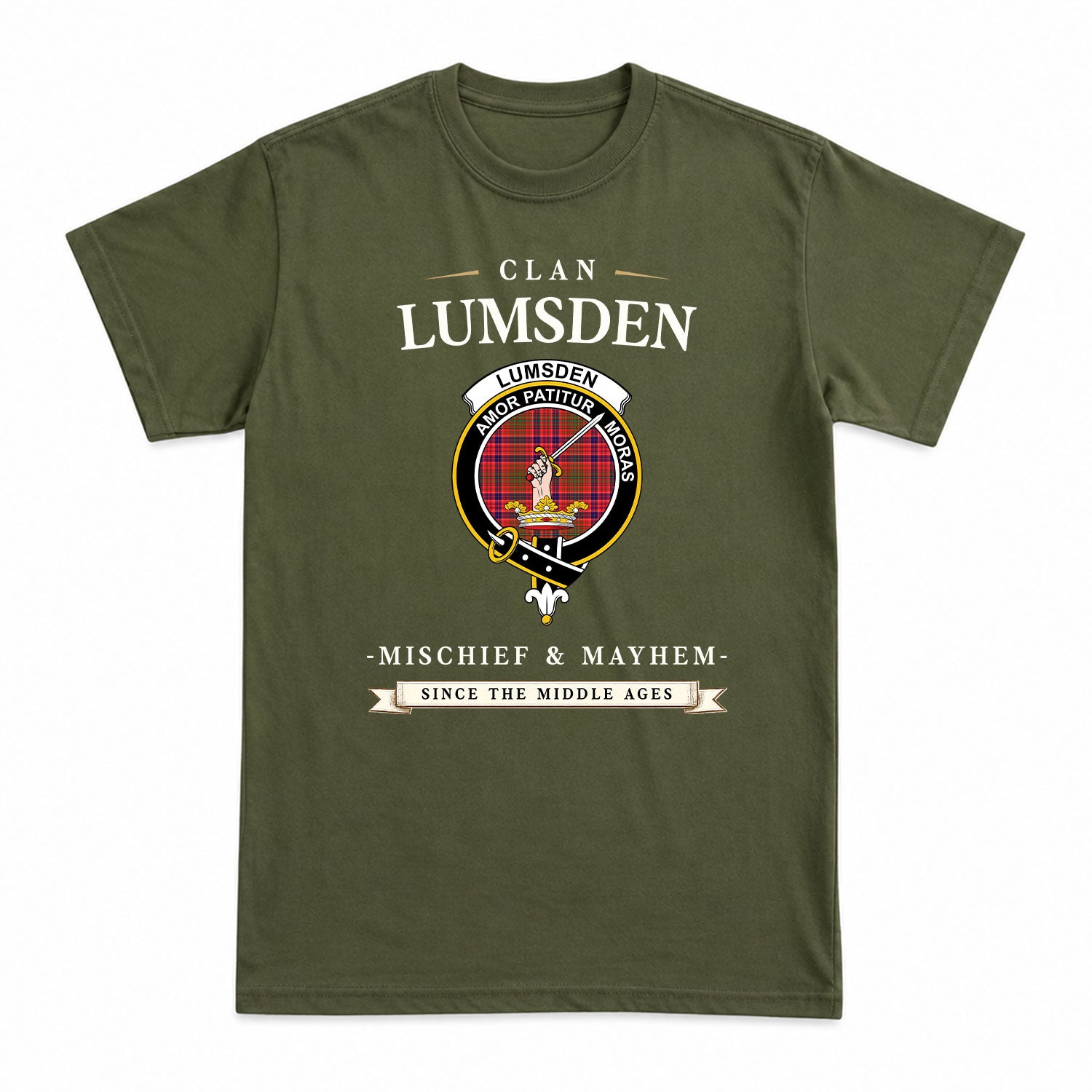 Lumsden Modern Tartan Crest Mischief and Mayhem T-shirt