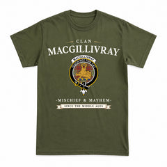 MacGillivray Hunting Ancient Tartan Crest Mischief and Mayhem T-shirt