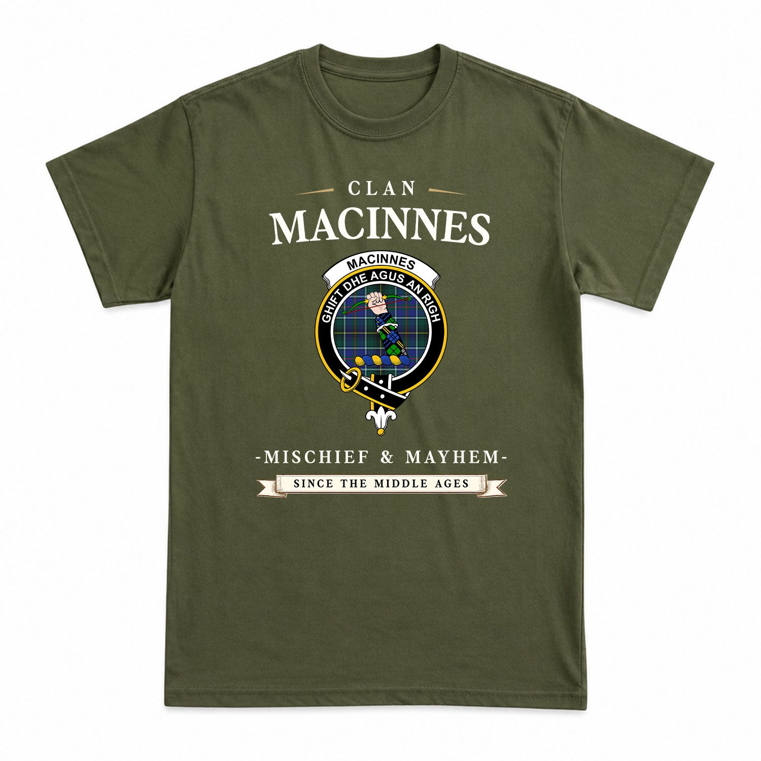 MacInnes Modern Tartan Crest Mischief and Mayhem T-shirt