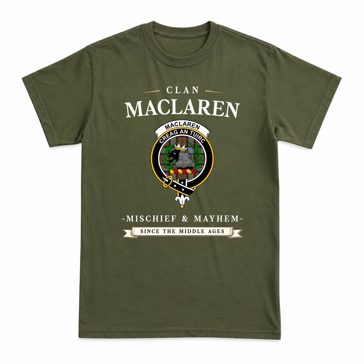 MacLaren Weathered Tartan Crest Mischief and Mayhem T-shirt