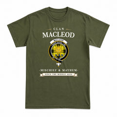 MacLeod of Lewis Modern Tartan Crest Mischief and Mayhem T-shirt