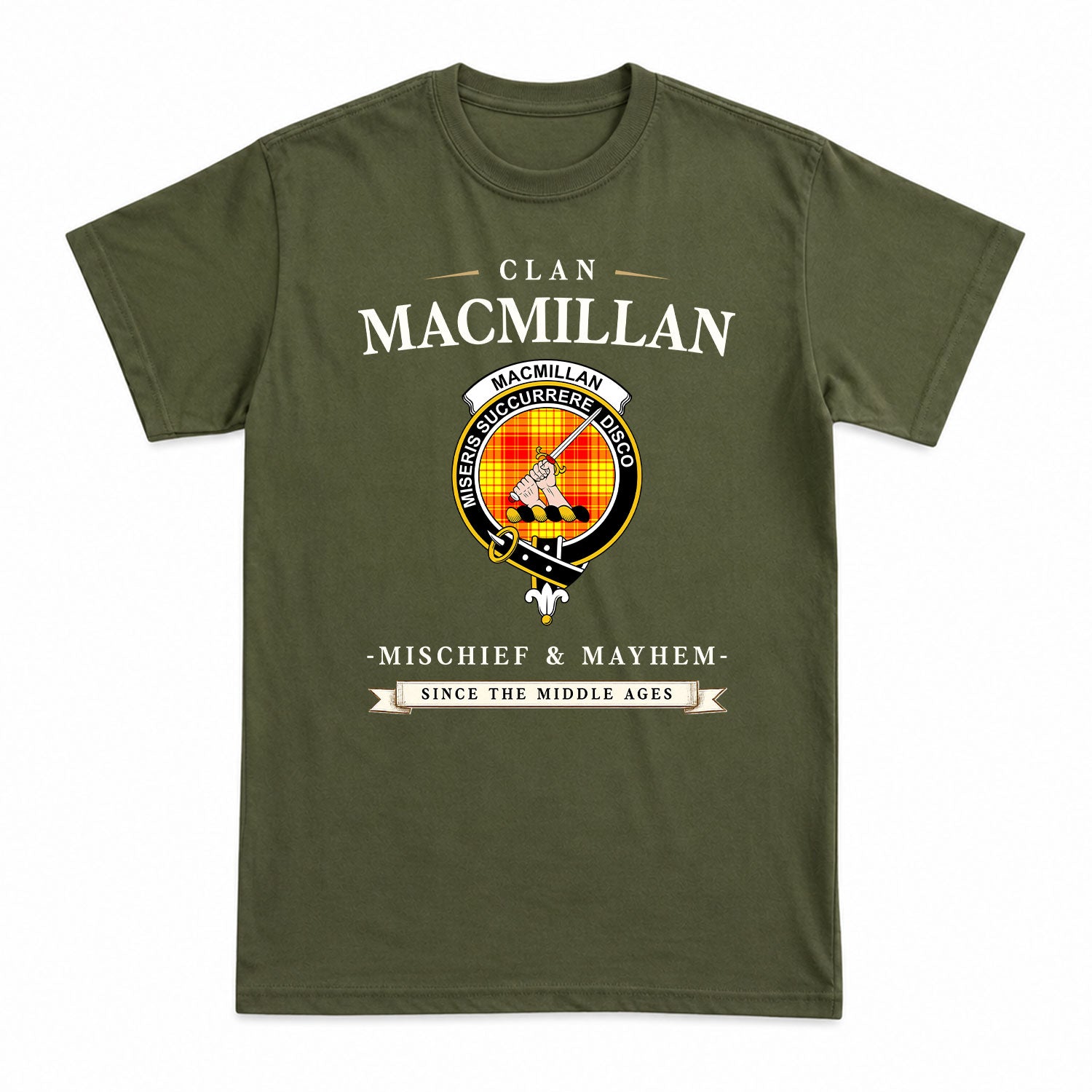 MacMillan Clan Tartan Crest Mischief and Mayhem T-shirt
