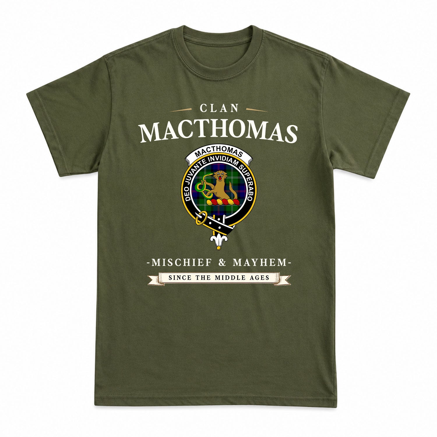 MacThomas Modern Tartan Crest Mischief and Mayhem T-shirt