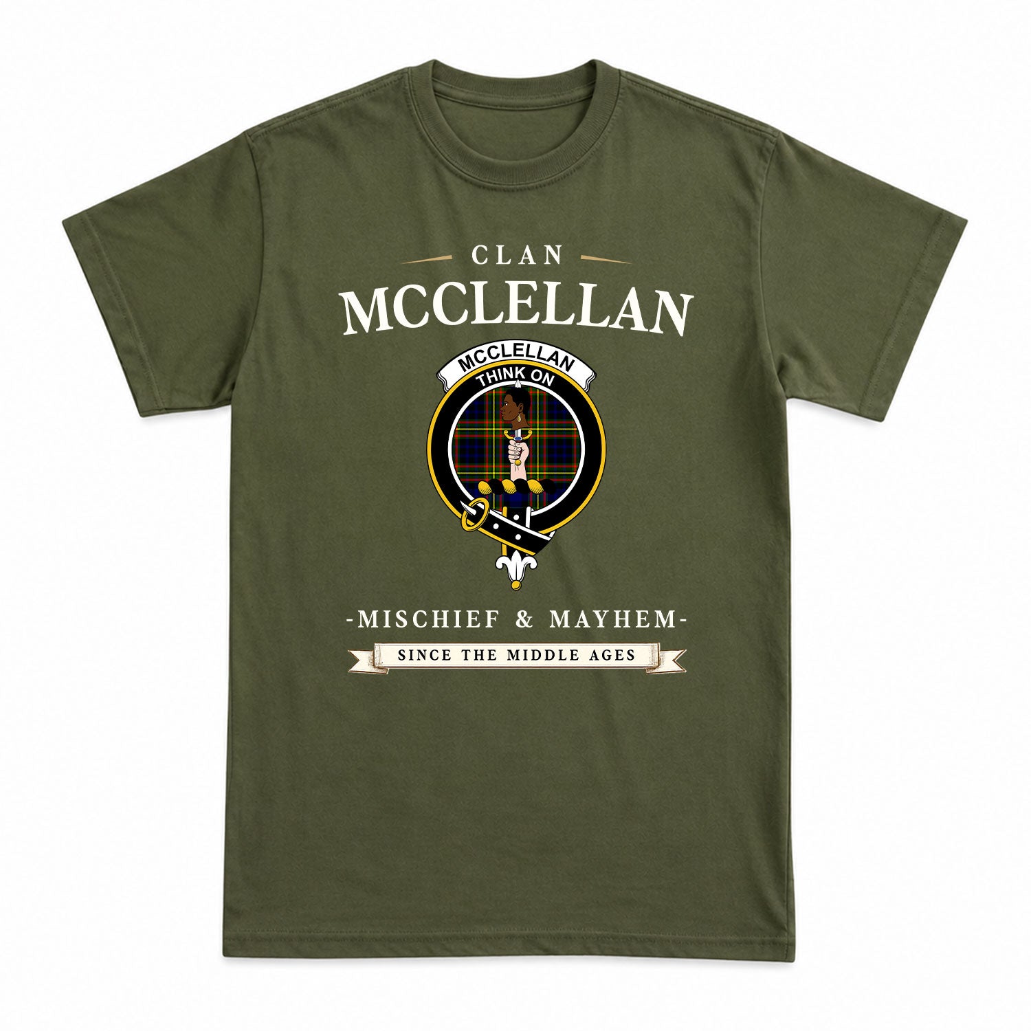 McClellan Modern Tartan Crest Mischief and Mayhem T-shirt