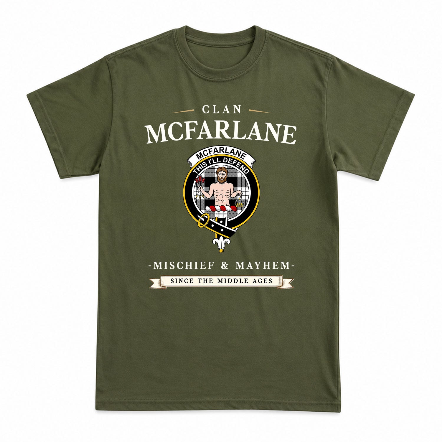McFarlane Black - White Tartan Crest Mischief and Mayhem T-shirt