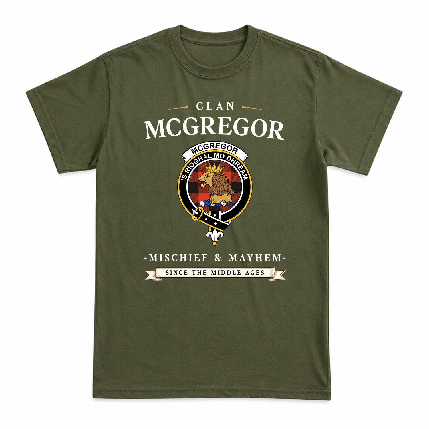 McGregor Rob Roy Ancient Tartan Crest Mischief and Mayhem T-shirt