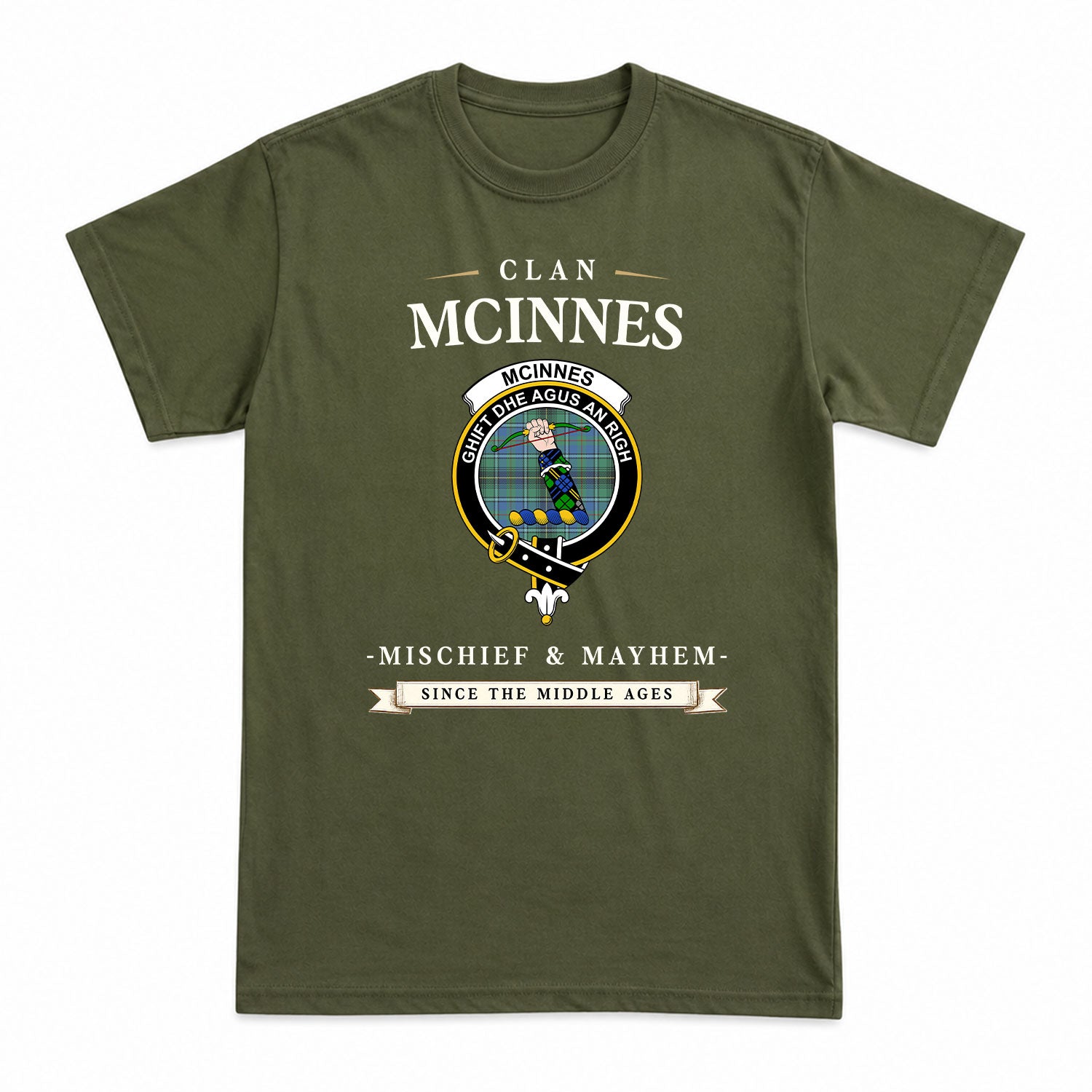 McInnes Ancient Tartan Crest Mischief and Mayhem T-shirt